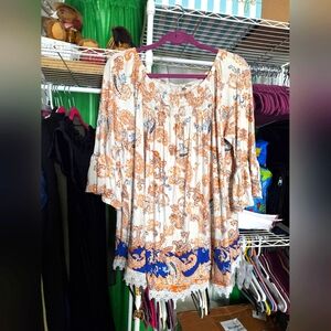 White orange and blue boho top size 14-16